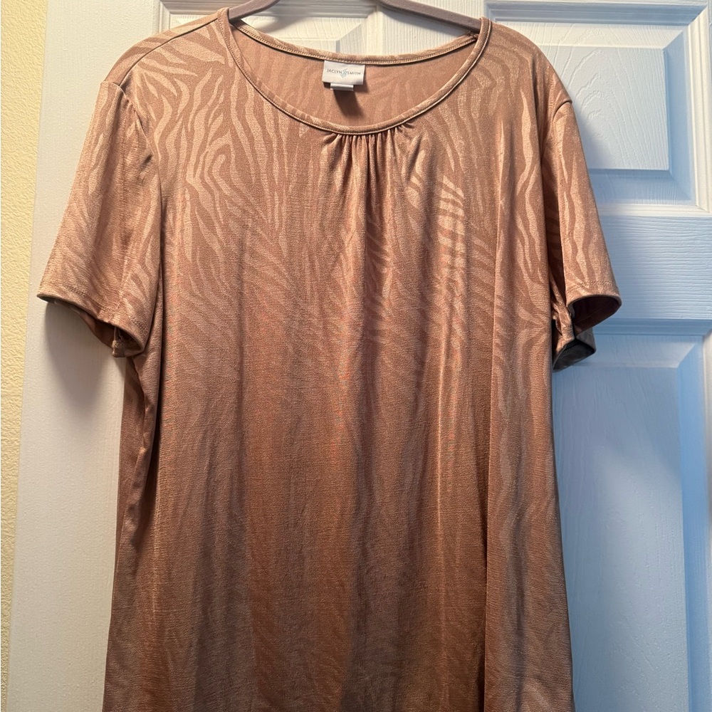 Jaclyn Smith Short Sleeve Top in Shimmering Tan